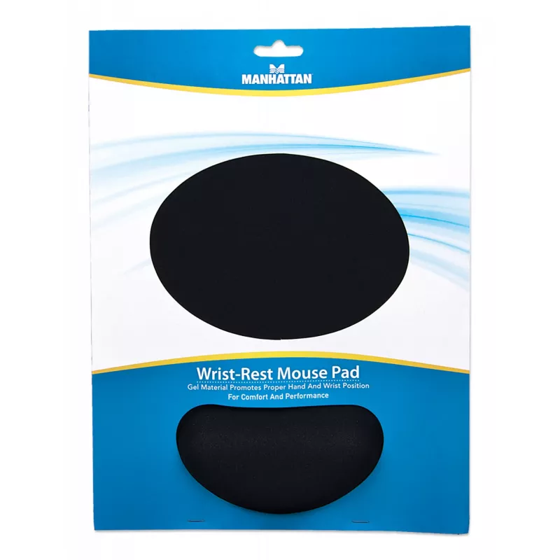 Manhattan Handgelenk-Gel-Stützkissen und Mauspad, schwarz, 241 × 203 × 40 mm, rutschfeste Unterlage, lebenslange Garantie, Einzelhandelsverpackung