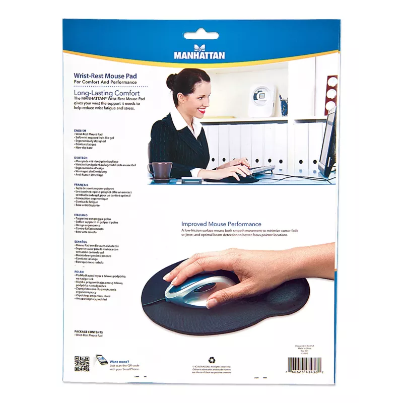 Manhattan Handgelenk-Gel-Stützkissen und Mauspad, schwarz, 241 × 203 × 40 mm, rutschfeste Unterlage, lebenslange Garantie, Einzelhandelsverpackung
