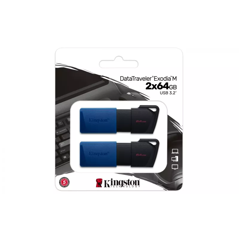 Kingston Technology DataTraveler 64GB USB3.2 Gen 1 Exodia M (Schwarz + Blau) – 2 Stück