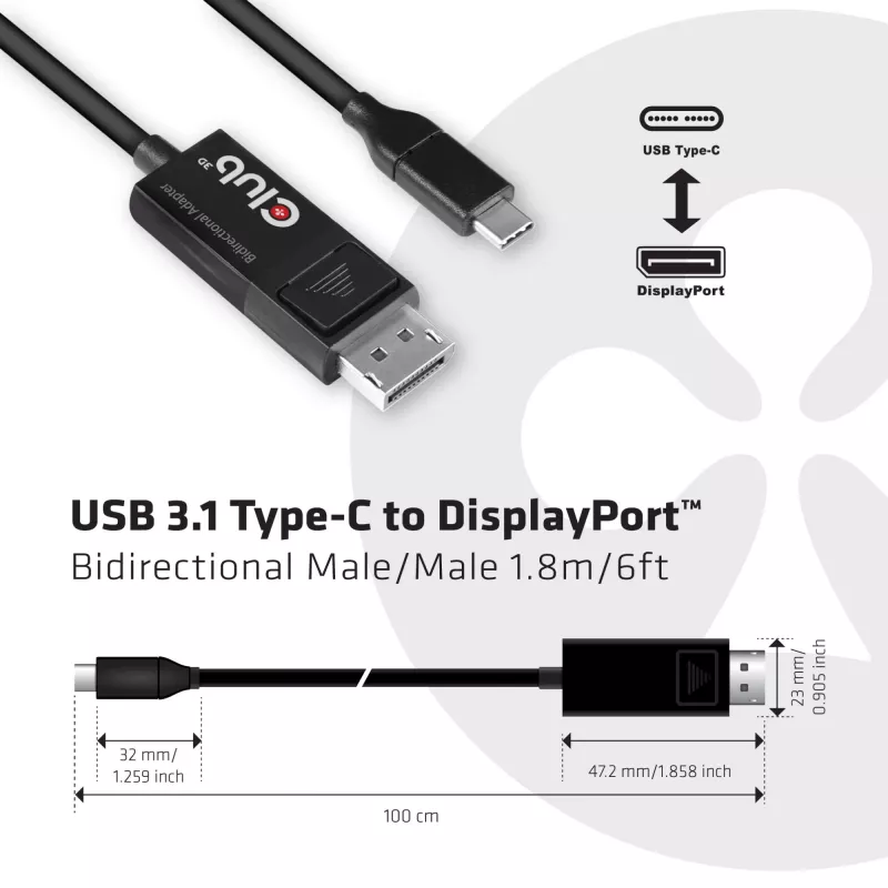 CLUB3D USB-Typ-C-Kabel auf DP 1.4 8K60Hz M/M 1,8m/5,9ft