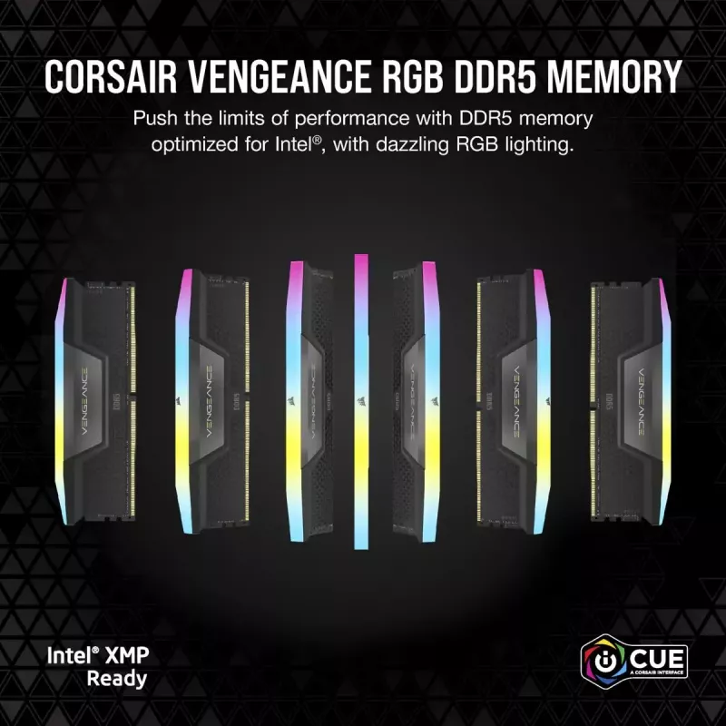 CORSAIR Arbeitsspeicher 32 GB DDR5 (2x16 GB) DRAM 7000 MT/s CL34 Speicherkit Vengeance RGB Schwarz