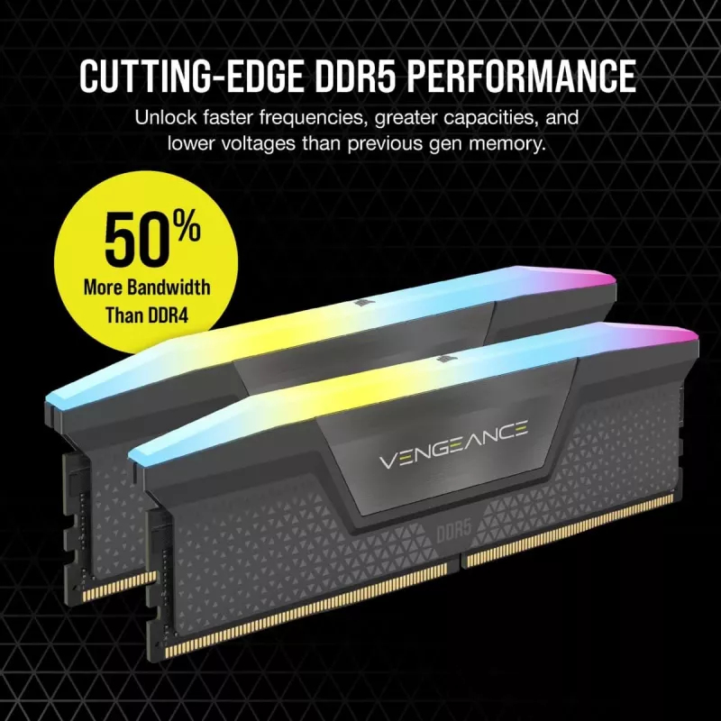 CORSAIR Memory 64GB (2x32GB) DDR5 DRAM 5200MT/s CL40 AMD EXPO & Intel XMP Memory Kit Vengeance RGB