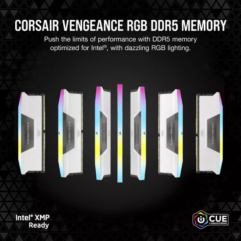 CORSAIR Speicher 64 GB DDR5 (2x32 GB) DRAM 5200 MT/s CL40 Speicherkit Vengeance RGB Weiß
