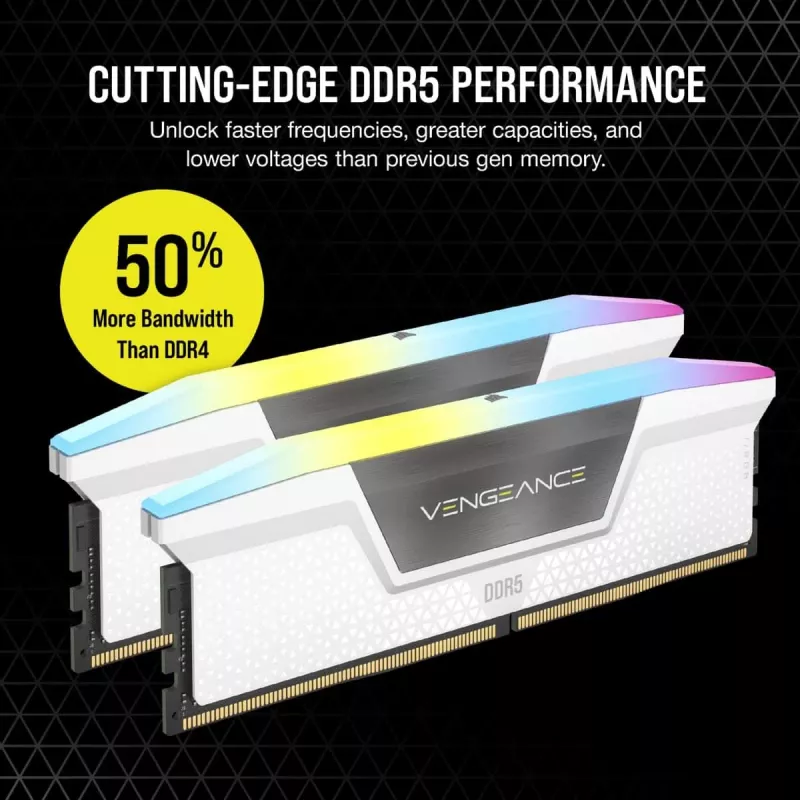 CORSAIR Speicher 64 GB DDR5 (2x32 GB) DRAM 5200 MT/s CL40 Speicherkit Vengeance RGB Weiß