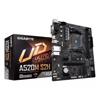 GIGABYTE A520M S2H Motherboard - Unterstützt AMD Ryzen 5000 Serie AM4 CPUs, 4+3 Phasen Pure Digital VRM, bis zu 5100MHz DDR4 (OC), PCIe 3.0 x4 M.2, GbE LAN, USB 3.2 Gen 1