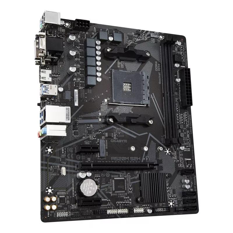 GIGABYTE A520M S2H Motherboard - Unterstützt AMD Ryzen 5000 Serie AM4 CPUs, 4+3 Phasen Pure Digital VRM, bis zu 5100MHz DDR4 (OC), PCIe 3.0 x4 M.2, GbE LAN, USB 3.2 Gen 1