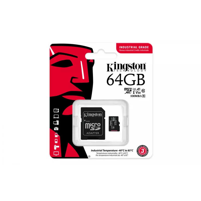 Kingston Technology 64 GB microSDXC Industrial C10 A1 pSLC Karte + SD-Adapter
