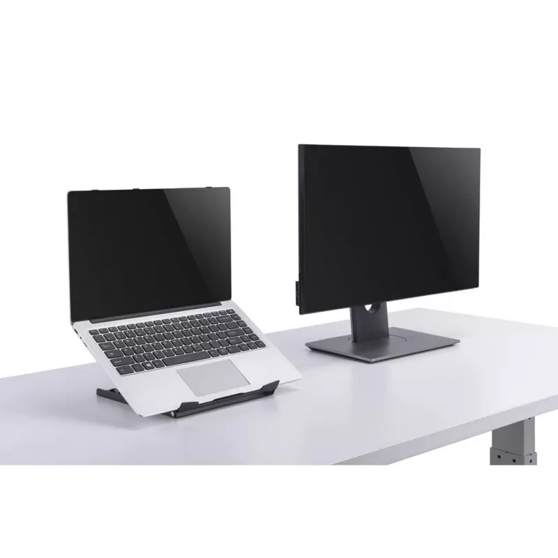 Manhattan Laptop- und Tablet-Ständer, verstellbar (5 Positionen), geeignet für alle Tablets und Laptops bis 15,6 Zoll, tragbar und leicht, Stahl, schwarz, lebenslange Garantie