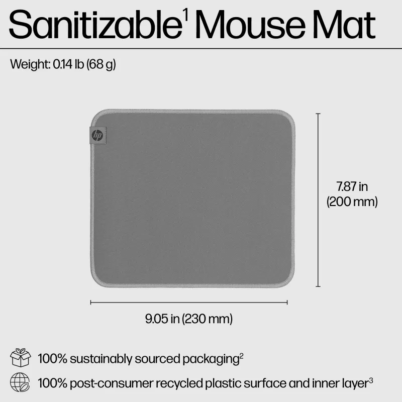 HP 100 Desinfizierbares Mauspad, Grau, Einfarbig, Polyester, Gummi