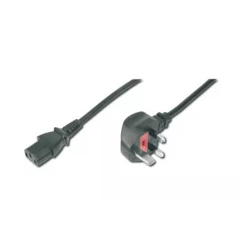 DIGITUS Netzkabel UK-Stecker 90° gewinkelt - C13 M/F 2m H05VV-F3G 1.00 qmm Sicherung 5A schwarz