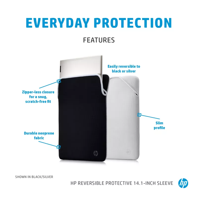 HP Reversible Protective 14,1-Zoll Silber Laptop-Hülle, Sleeve-Tasche, 160 g