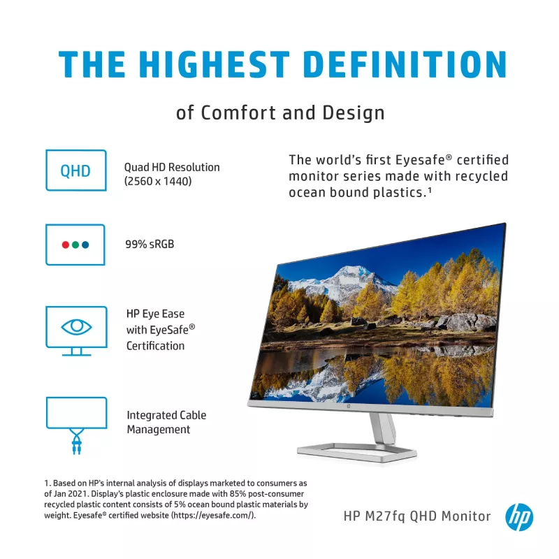 Monitor HP M27fq 27 Zoll Quad HD 2560x1440 IPS LCD, 300 cd/m², 75 Hz, 5 ms, Silber