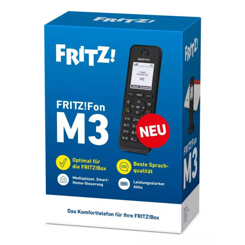 DECT-Telefon FRITZ Fon M3 Schnurloses Mobilteil Anruferkennung Schwarz