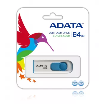 USB-Stick ADATA C008 64 GB USB Typ-A 2.0 — blau/weiß, Schiebemechanismus