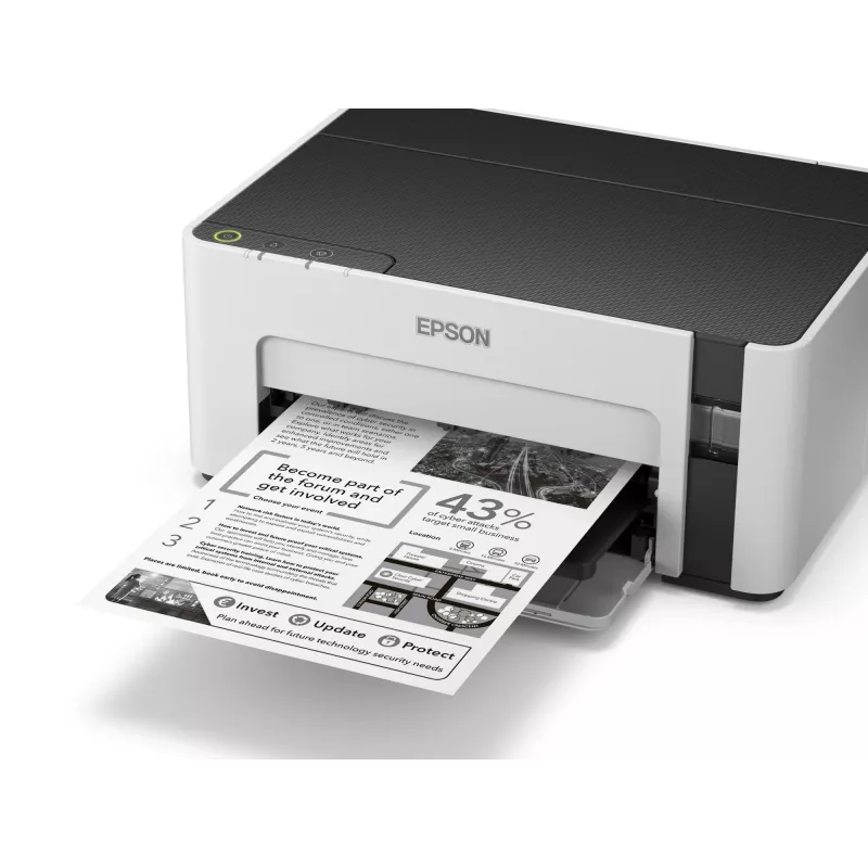 Tintenstrahldrucker Epson EcoTank ET‑M1100 — monochrom, A4, 32 ppm, 1440×720 dpi, integrierter Tintentank, USB 2.0, grau/schwarz