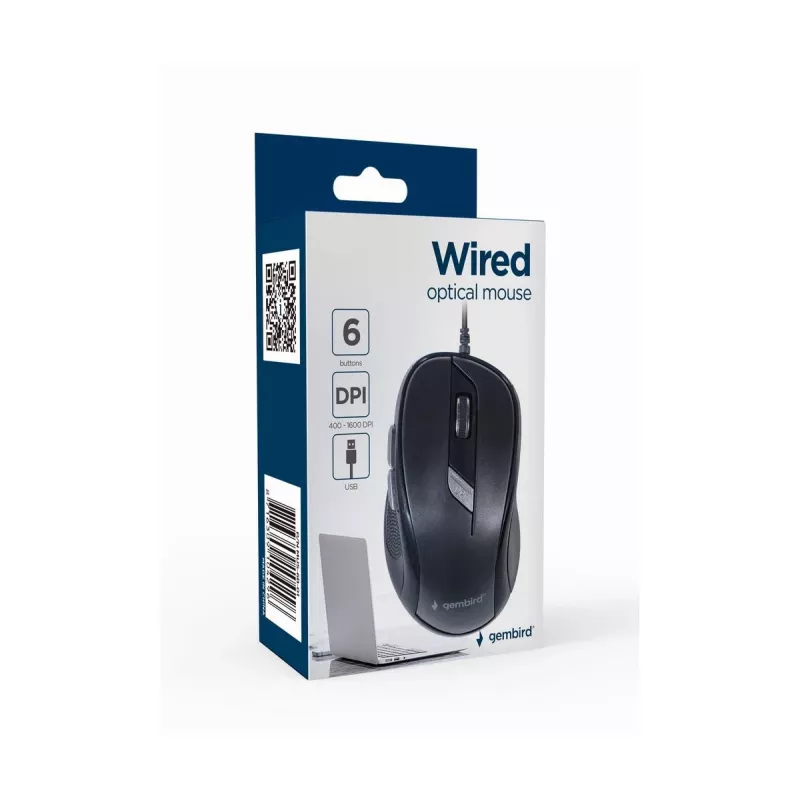 Optische Maus GEMBIRD MUS-6B-01 – 6 Tasten, Scrollrad, USB, Schwarz