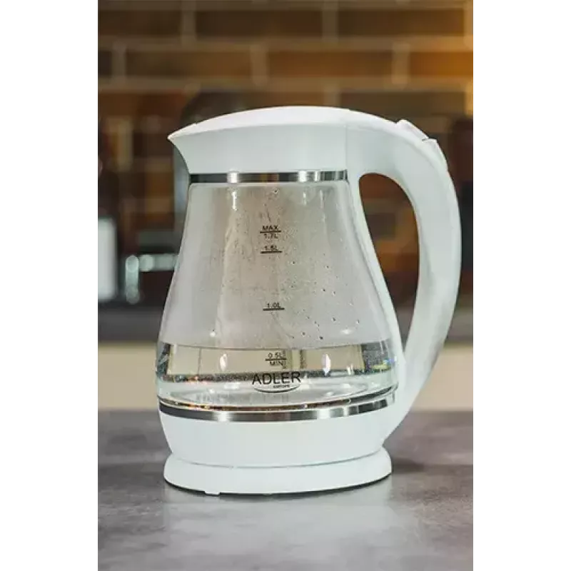 Elektrischer Wasserkocher Adler 1,7 L 2200 W – Glasgehäuse, Wasserstandsanzeige, 360°-Basis, automatische Abschaltung