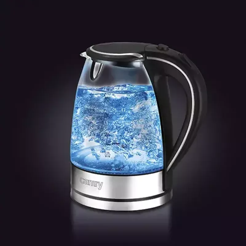 Elektrischer Wasserkocher Camry CR 1290 — Glasgehäuse, 1,7 l Fassungsvermögen, 2000 W, einstellbare Temperatur, Wasserstandsanzeige