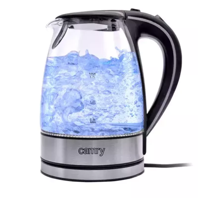 Elektrischer Wasserkocher Camry CR 1290 — Glasgehäuse, 1,7 l Fassungsvermögen, 2000 W, einstellbare Temperatur, Wasserstandsanzeige