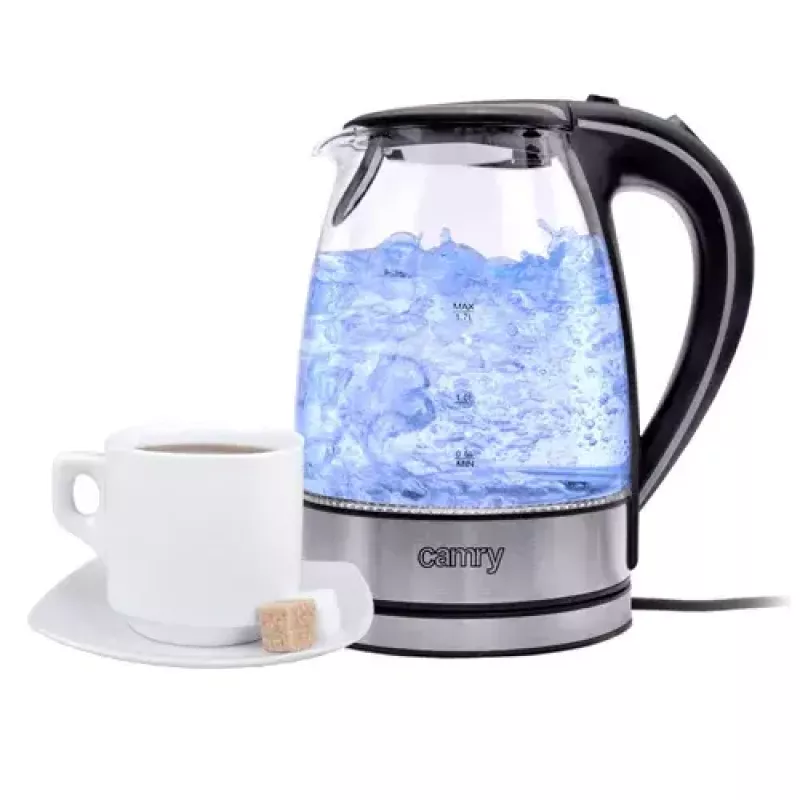 Elektrischer Wasserkocher Camry CR 1290 — Glasgehäuse, 1,7 l Fassungsvermögen, 2000 W, einstellbare Temperatur, Wasserstandsanzeige