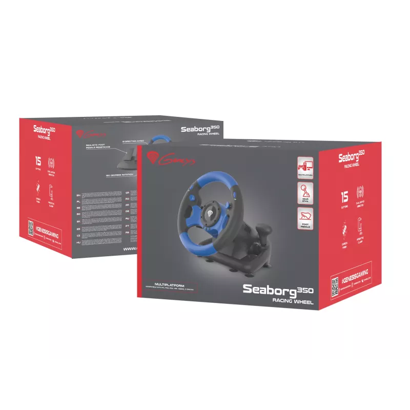 GENESIS Seaborg 350 Schwarz, Blue USB Lenkrad + Pedale Nintendo Switch, PC, PlayStation 4, Playstation 3, Xbox 360, Xbox One, Xbox Series S, Xbox Series X