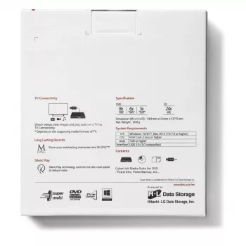 HITACHI-LG DATA STORAGE Schlankes tragbares DVD-Laufwerk - Gp60nw60 - USB 2.0 - Weiß