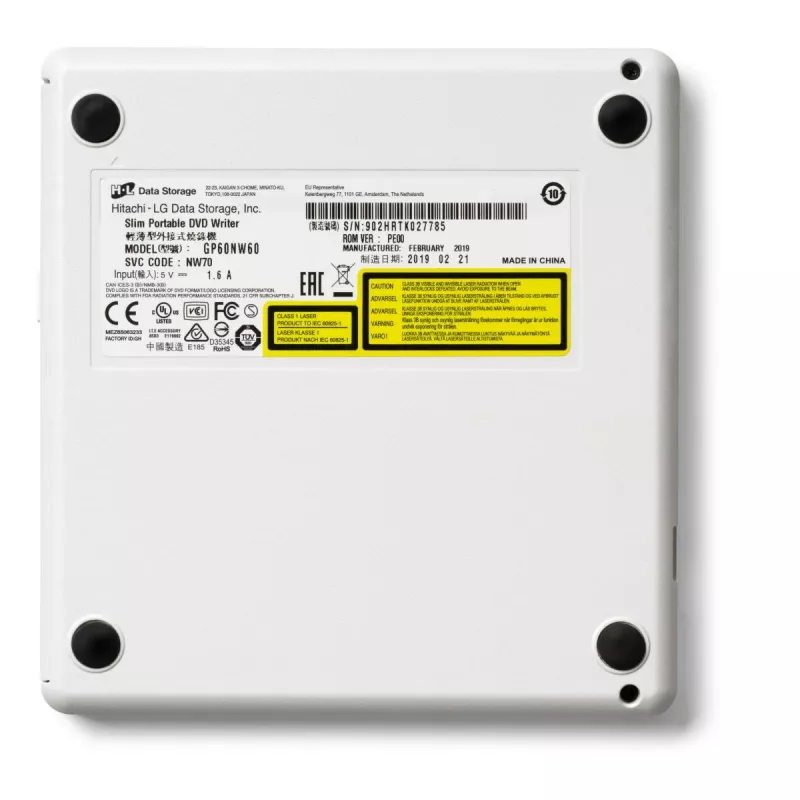 HITACHI-LG DATA STORAGE Schlankes tragbares DVD-Laufwerk - Gp60nw60 - USB 2.0 - Weiß