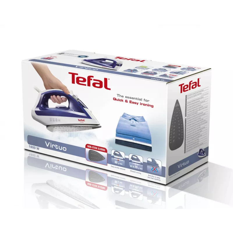 Dampfbügeleisen Tefal Virtuo FV1711 — 1800 W, Durilium-Bügelsohle, 0,2 l Tank, Vertikaldampf, violett/weiß