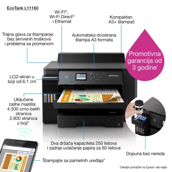 Epson EcoTank L1116 Tintenstrahldrucker Farbe 4800 x 1200 DPI A3 Wi-Fi