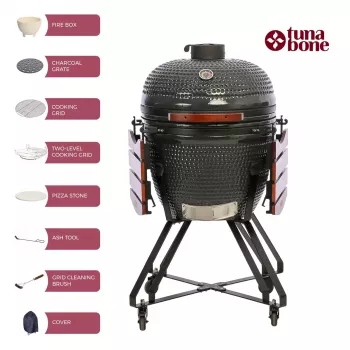 Kamado-Grill TUNABONE TunaBone Classic 23 Zoll (Größe L) Keramik-Kohlegrill, 23 Zoll Grilldurchmesser, dunkelgrau