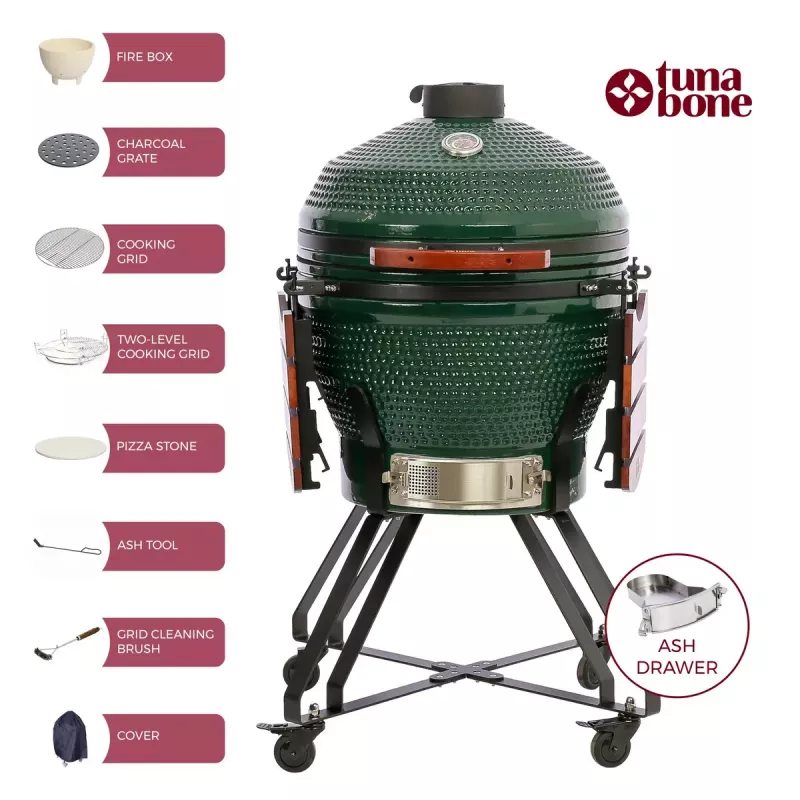 Keramik-Kamado-Grill TARGUS TBG24GREEN-02 — 24-Zoll grüner Holzkohlegrill