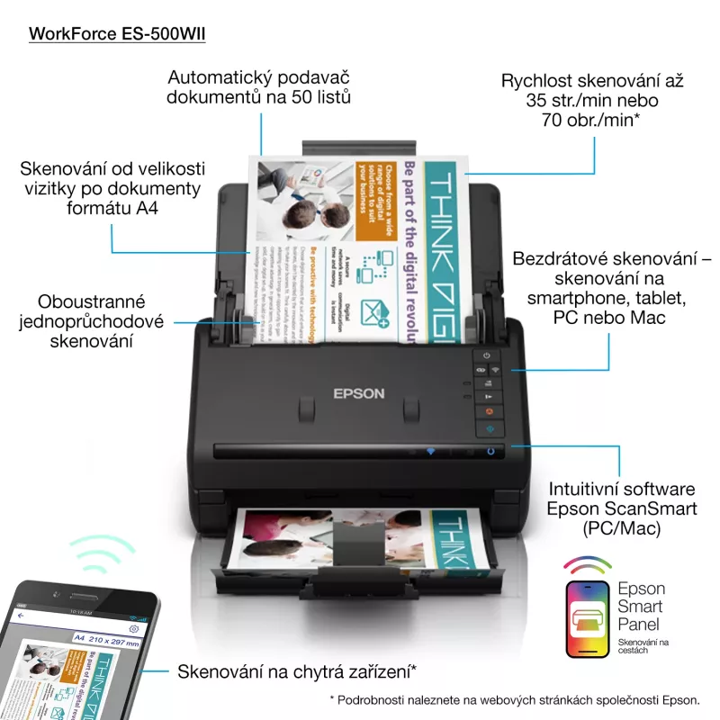 Epson WorkForce ES-500WII Dokumentenscanner 600 x 600 dpi A4 Schwarz