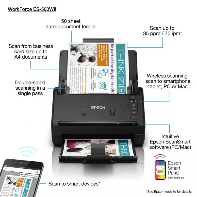 Epson WorkForce ES-500WII Dokumentenscanner 600 x 600 dpi A4 Schwarz