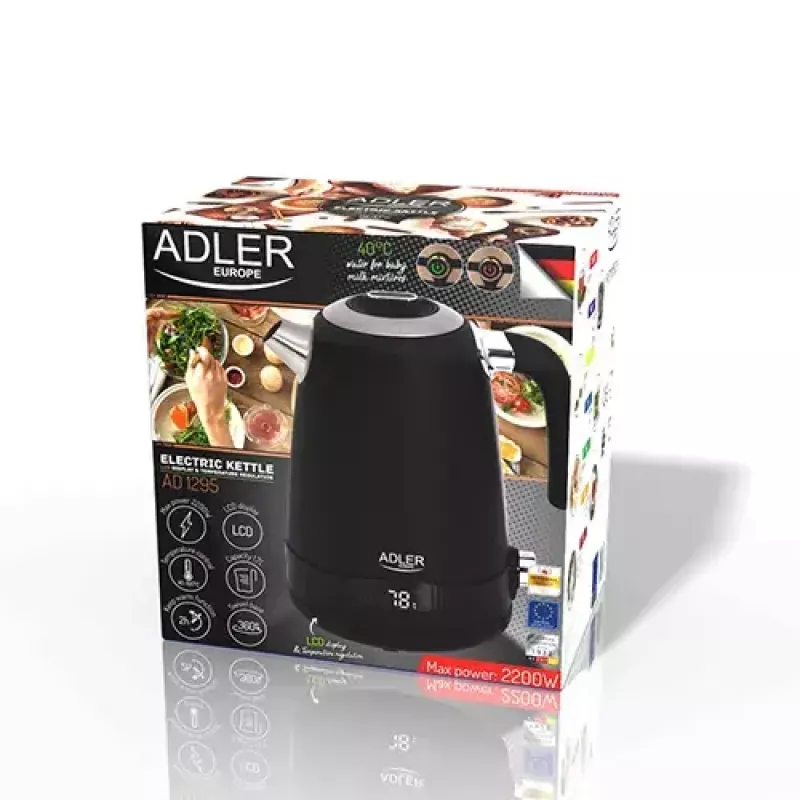 Elektrischer Wasserkocher Adler 1 L 2200 W Schwarz Edelstahl