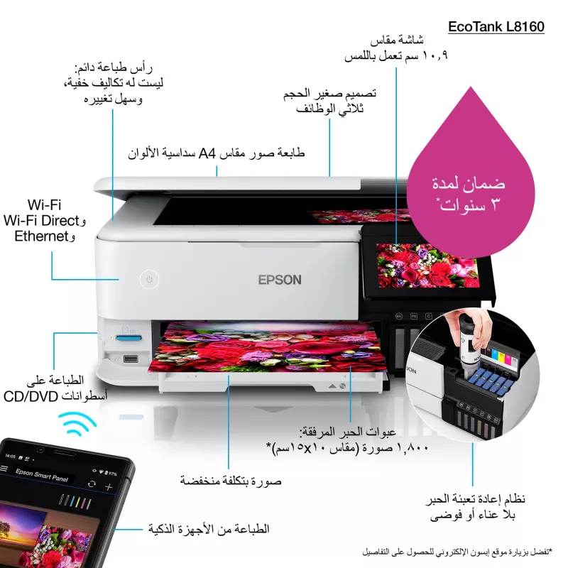 Multifunktions-Tintenstrahldrucker Epson EcoTank L8160 — Farbdruck, 5760x1440 DPI, 32 ppm, A4, Wi‑Fi, Duplex