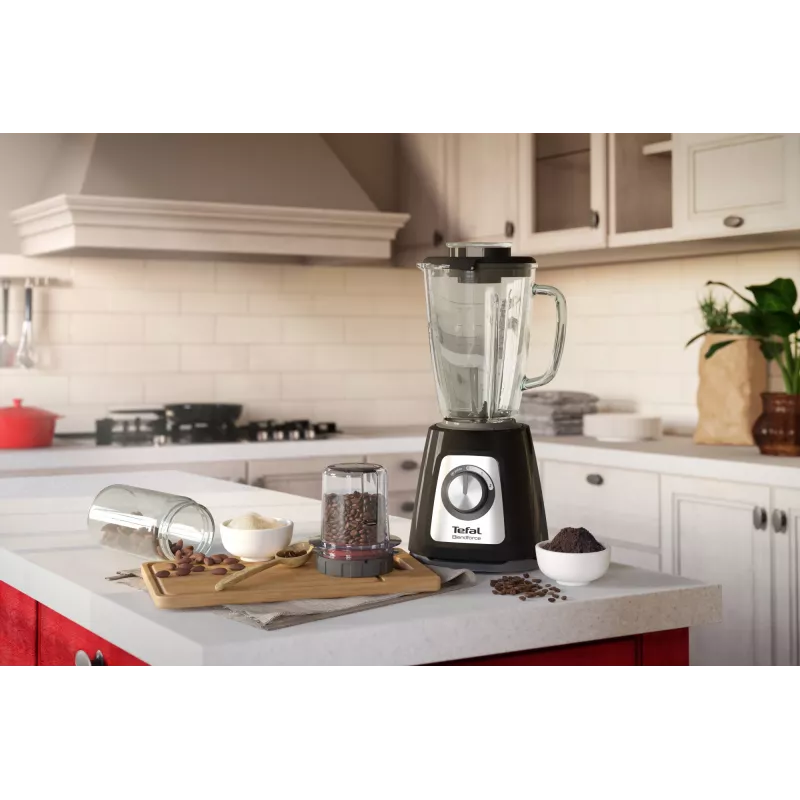 Tischmixer Tefal BlendForce II BL4388 — 800 W, 1,25 l Glaskrug, Eiscrushen, schwarz/gebürsteter Edelstahl