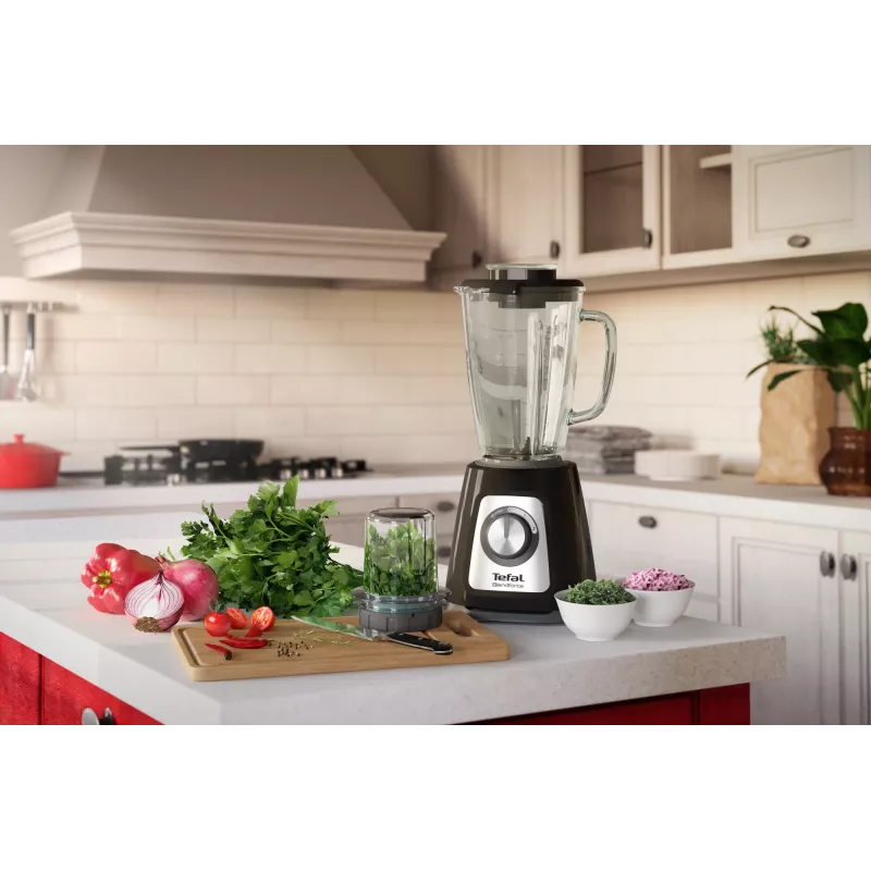 Tischmixer Tefal BlendForce II BL4388 — 800 W, 1,25 l Glaskrug, Eiscrushen, schwarz/gebürsteter Edelstahl