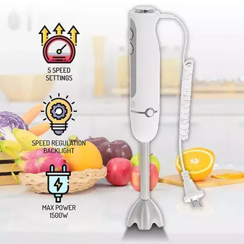 Pürierstab Adler AD 4625w — Stabmixer, 5 Geschwindigkeiten, Turbo, 1500 W, Edelstahlmesser, Silber/Weiß