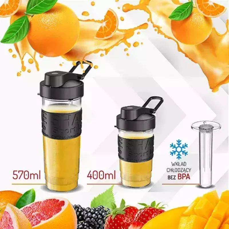 Sport-Mixer Adler AD 4081 — tragbarer Personal Mixer, 800 W Spitze, 0,57 l Becher, Edelstahlmesser, 2 Flaschen