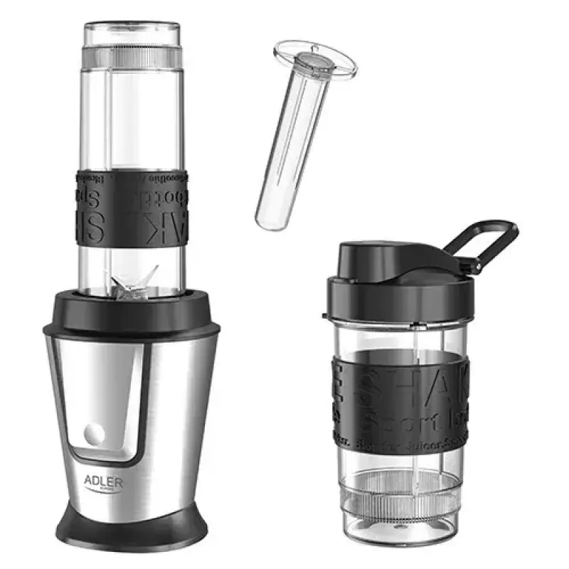 Sport-Mixer Adler AD 4081 — tragbarer Personal Mixer, 800 W Spitze, 0,57 l Becher, Edelstahlmesser, 2 Flaschen