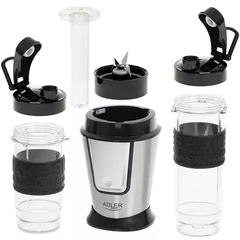 Sport-Mixer Adler AD 4081 — tragbarer Personal Mixer, 800 W Spitze, 0,57 l Becher, Edelstahlmesser, 2 Flaschen