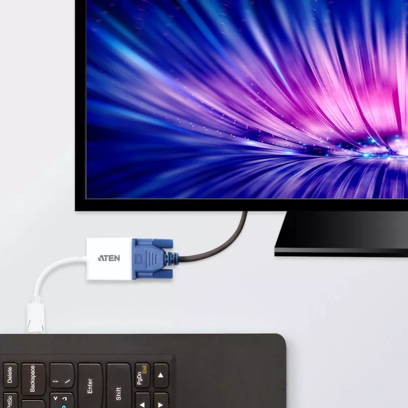 ATEN DisplayPort-zu-VGA-Konverter, Bis zu 1920x1200 @60Hz, DisplayPort, VGA (D-Sub), Stecker, Buchse, Gerade, Gerade