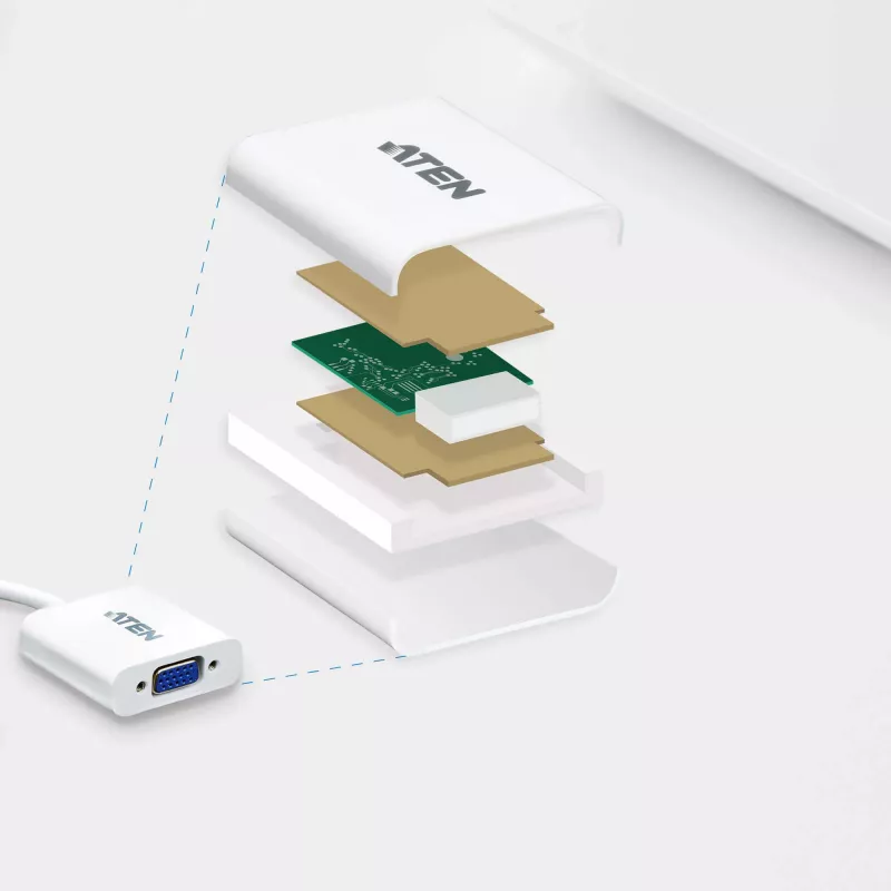ATEN DisplayPort-zu-VGA-Konverter, Bis zu 1920x1200 @60Hz, DisplayPort, VGA (D-Sub), Stecker, Buchse, Gerade, Gerade