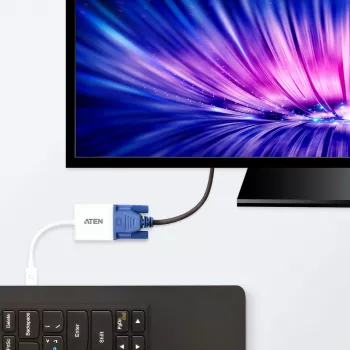 ATEN Mini DisplayPort auf VGA Konverter, Mini DisplayPort, VGA (D-Sub), Stecker, Buchse, Gerade, Gerade