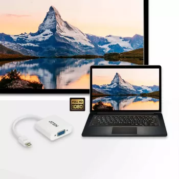 ATEN Mini DisplayPort auf VGA Konverter, Mini DisplayPort, VGA (D-Sub), Stecker, Buchse, Gerade, Gerade