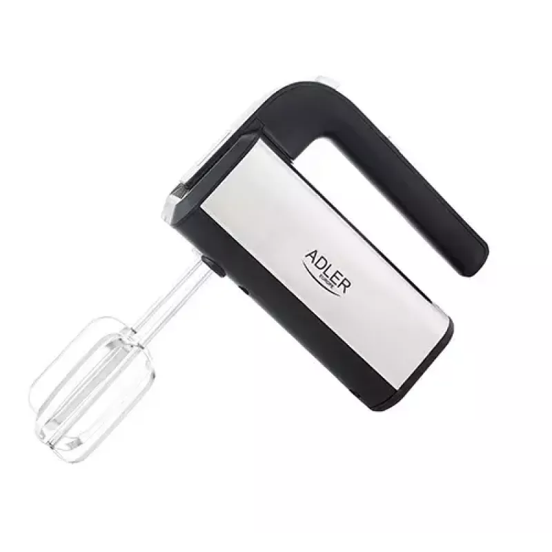 Handmixer Adler AD 4225 — 5 Geschwindigkeiten, Turbo, 300 W, Edelstahl/Silber-Schwarz, Rührbesen und Knethaken