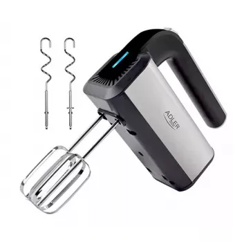 Handmixer Adler AD 4225 — 5 Geschwindigkeiten, Turbo, 300 W, Edelstahl/Silber-Schwarz, Rührbesen und Knethaken