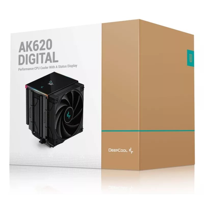 Luftkühler DeepCool AK620 12 cm, zwei 120-mm-Lüfter, 6 Heatpipes, TDP 260 W, PWM, FDB, Höhe 160 mm, schwarz