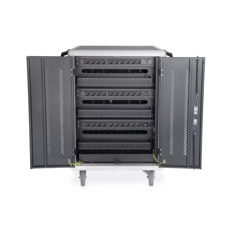 DIGITUS Lade-Trolley 30 Ladeplätze, 15.6 Zoll, schwarz 1100 x 700 x 650 mm, inkl. USB, PDU, Lüfter