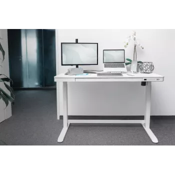 DIGITUS Elektrisch höhenverstellbarer Schreibtisch 120x60x12cm mit USB weiß
